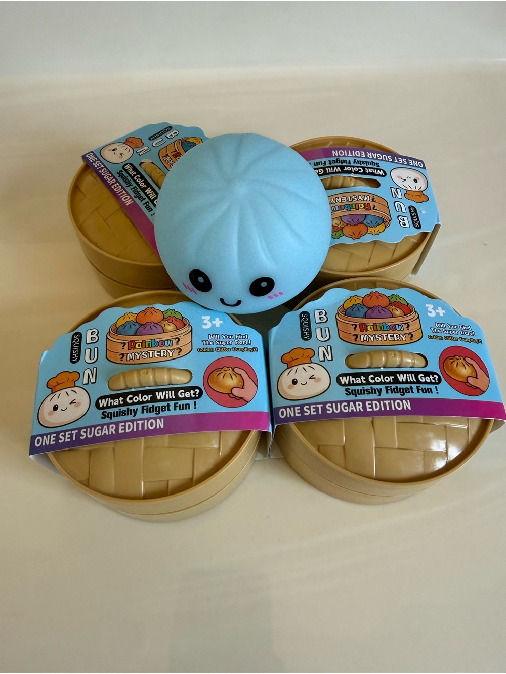 New Squishy Bun Toy - Rainbow Mystery Sugar Edition (these light up) - Set of 4